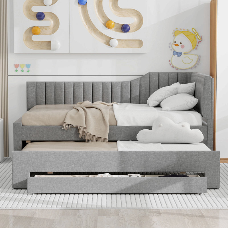 Upholstered Daybed With Trundle And 3 Drawers, Gray, Full/Double