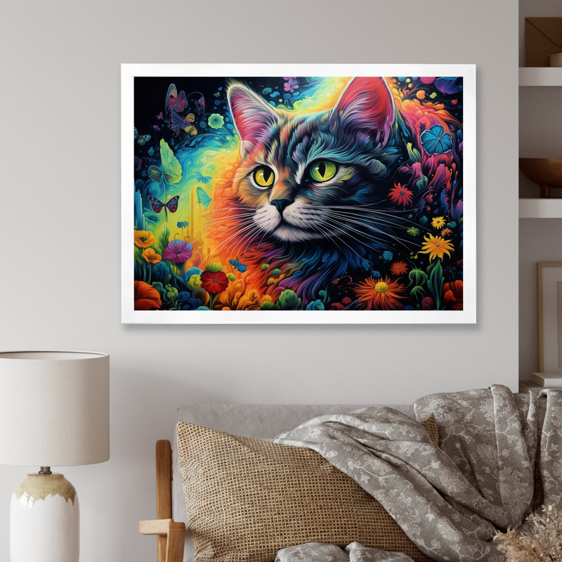 Portrait d'un beau chat gracieux - impression, H 30 po x l 40 po x P 1,5 po, Cadre simple blanc