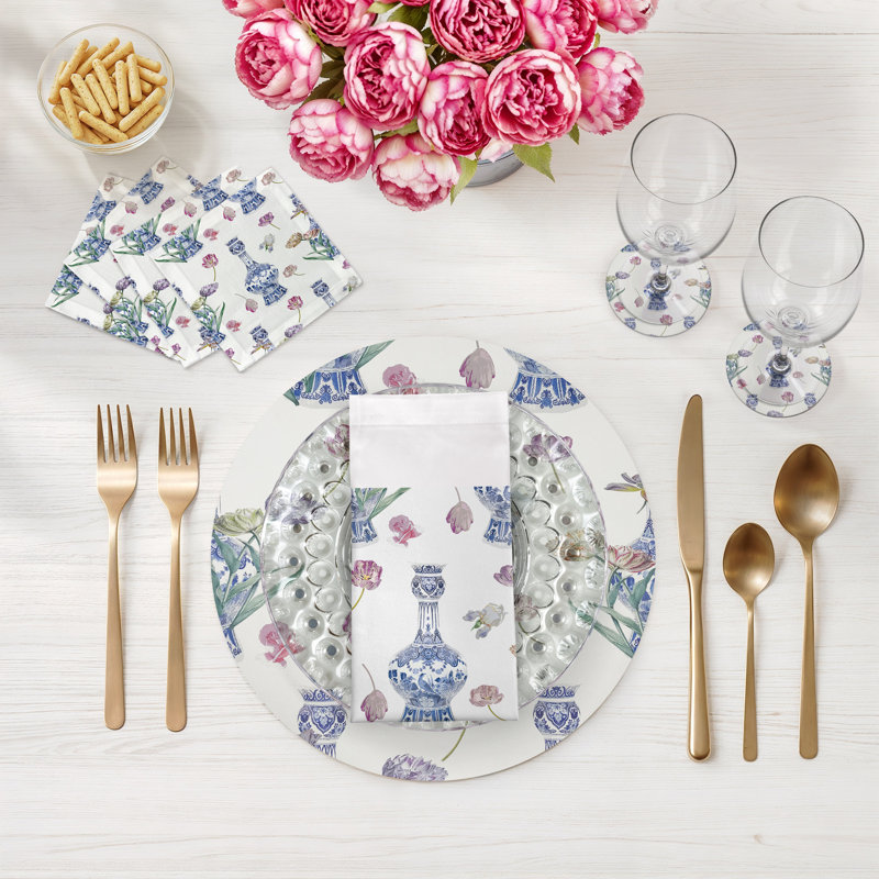 Sous-verres ronds en cuir Royal Delft Purissima