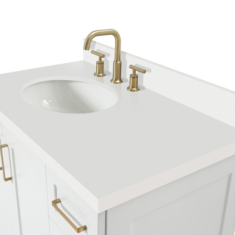 37 IN.  Single Bathroom Vanity, White, Rectangular, Right