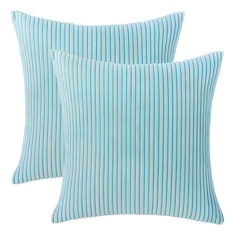Corduroy Soft Stripes Cotton Blend Throw Pillow, Light Blue