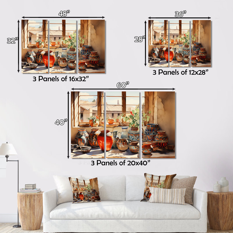 Art amérindien Pueblo Pottery I - Art mural amérindien, H 30 po x l 40 po x P 1,5 po, Cadre flottant brun