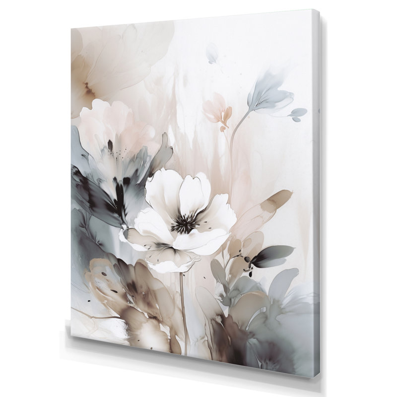 Delicate Grey Flowers IV - Floral Wall Art Prints, 40" H x 30" W, Wrapped Canvas