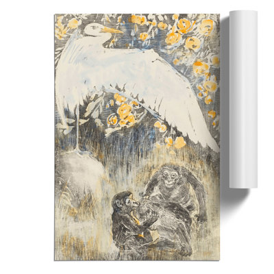 Heron With Three Monkeys by Theo Van Hoytema - No Frame Painting
