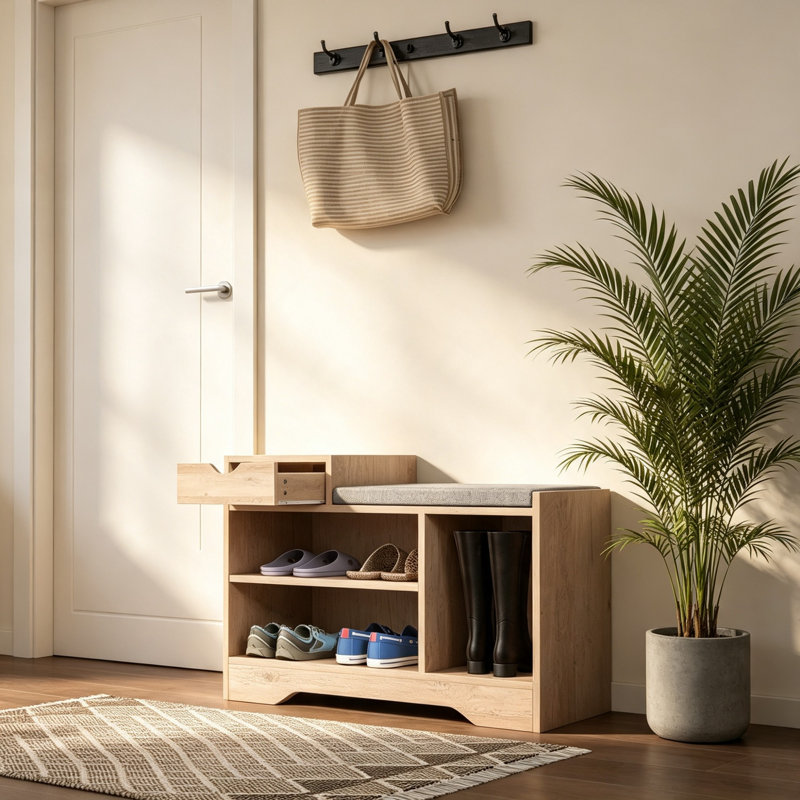 5 Pair Shoe Storage Bench, Oka finish