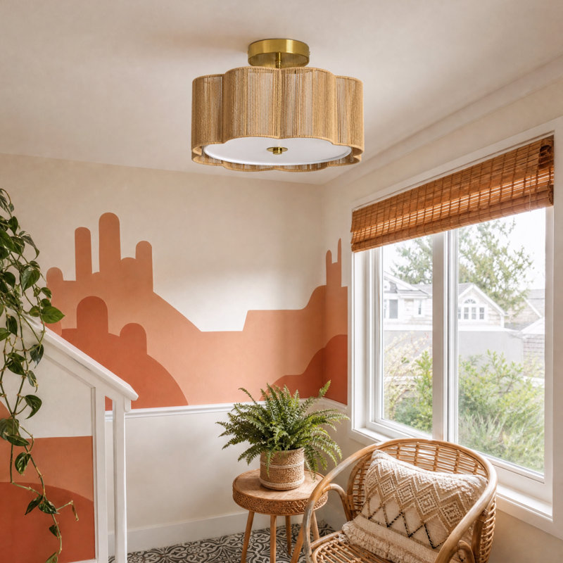 Plafonnier semi-encastré en tissu 3 lumières Tekamah, Laiton brossé