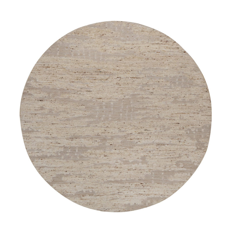 Tapis oriental rond 7 pi 10 po x 7 pi 10 po blanc texturé avec passepoil en laine et jute noué à la main