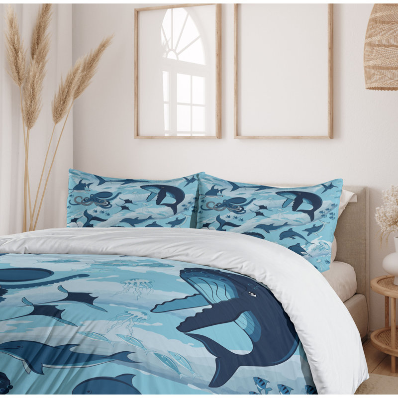 Blue Ocean Life Microfiber Queen Duvet Cover Set