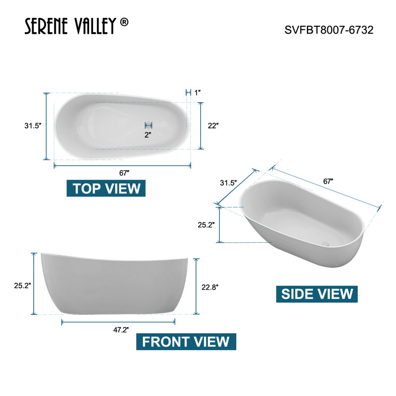 67'' x 31.5'' Soaking Solid Surface Bathtub