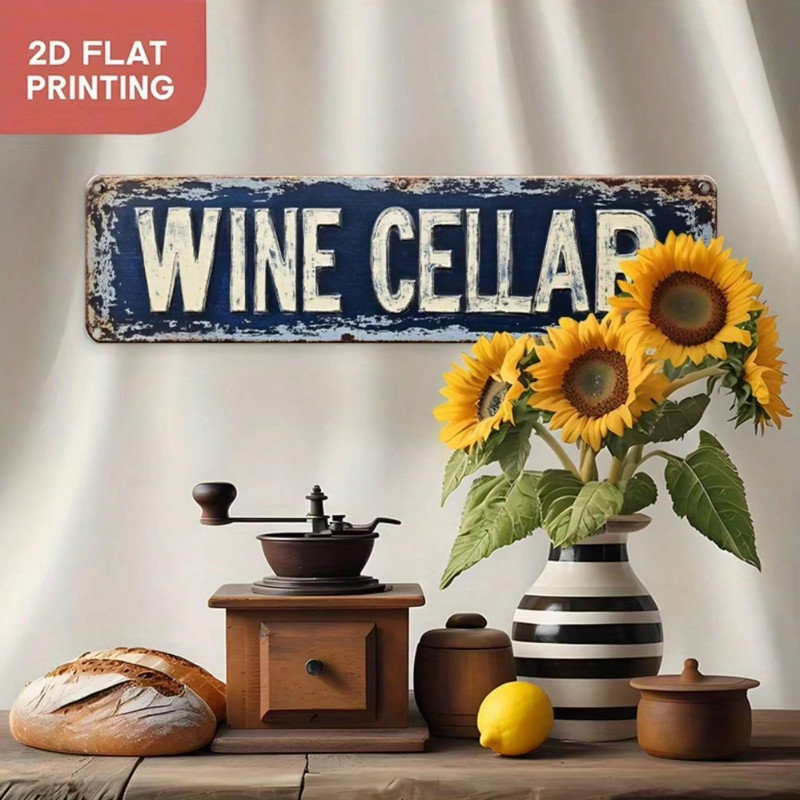 Plaque murale en métal «Cellier» en 2 dimensions - décor rustique bleu vieilli | Art intérieur / extérieur durable avec trous pré-moulés
