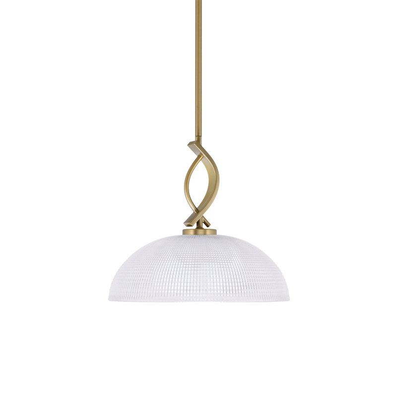 Unia Stem Hung Mini Pendant Shown In New Age Brass Finish With 13" Clear Ribbed Glass