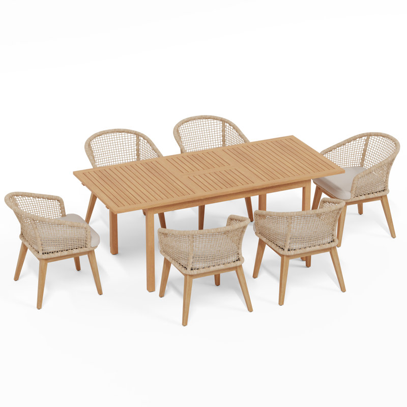 Ensemble repas extérieur pour 6 personnes avec coussins, Beige