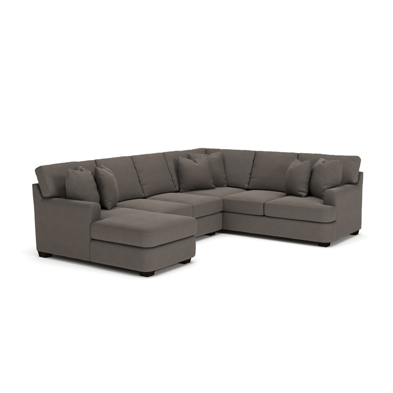 Canapé et méridienne en U de 127 po Emilio, Tissage natté gris anthracite Drusky Sustain®, Accoudoir à gauche (vu de face)