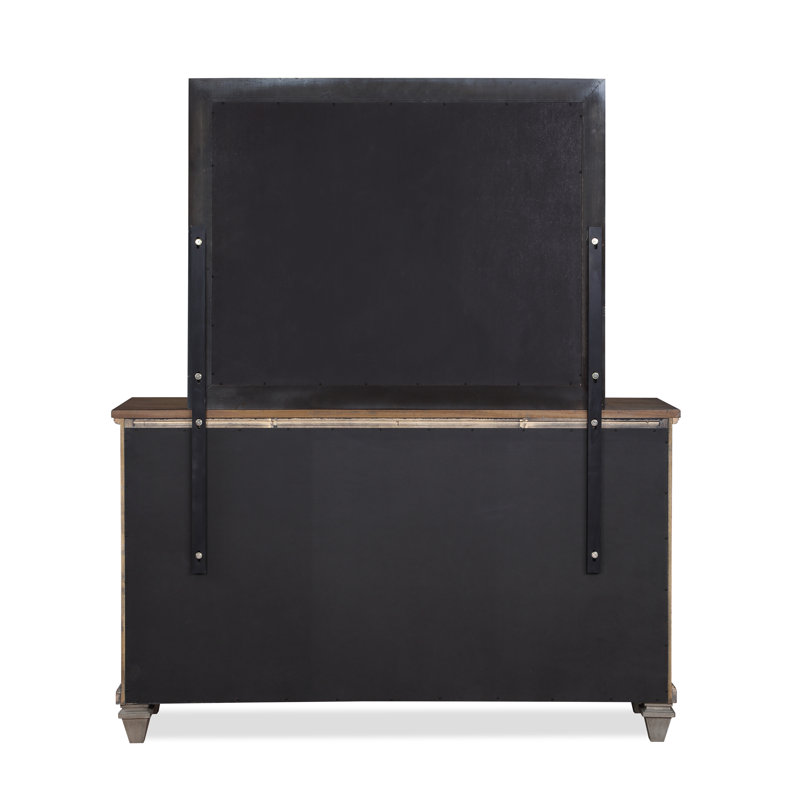Mirabeau 9-Drawer 68" W Solid Wood Dresser with Mirror, Gray