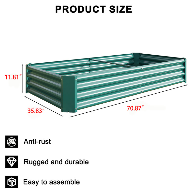 Metal Raised Garden Bed Outdoor Planter Box For Planting Vegetables,flowers,herbs, 11.81" H x 70.87" W x 35.83" D