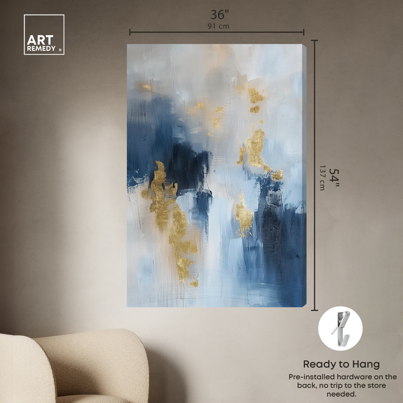 Morning Dew Blue Abstract Wall Art by Art Remedy, 54" H x 36" W, Wrapped Canvas