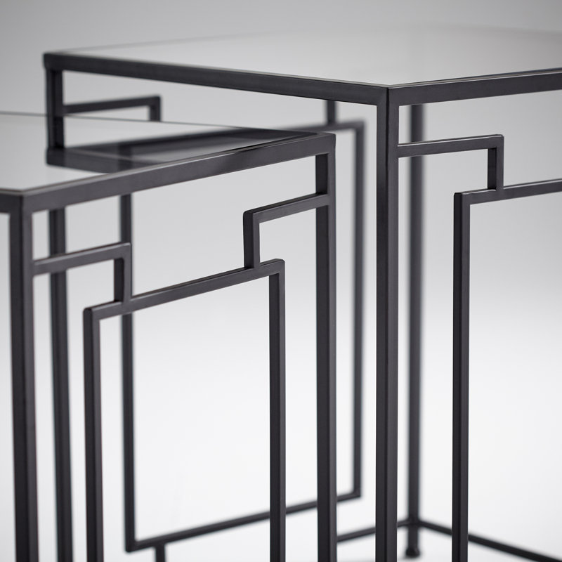 Noir Iron and Glass Square Nesting Tables, Set of 2