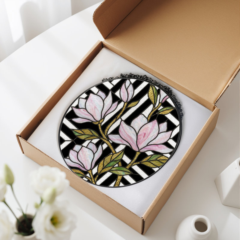 Panneau de vitrail en verre coloré Magnolia H 7,8 po, H 7,8 po x l 7,8 po