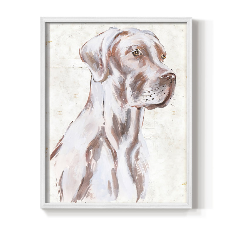 «Sitting Dog IV», reproduction encadrée - bois massif, Blanc, H 14 po x l 11 po