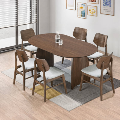 Amber Modern 7-Piece Dining Room Set With Sculpted Curved Back Chairs