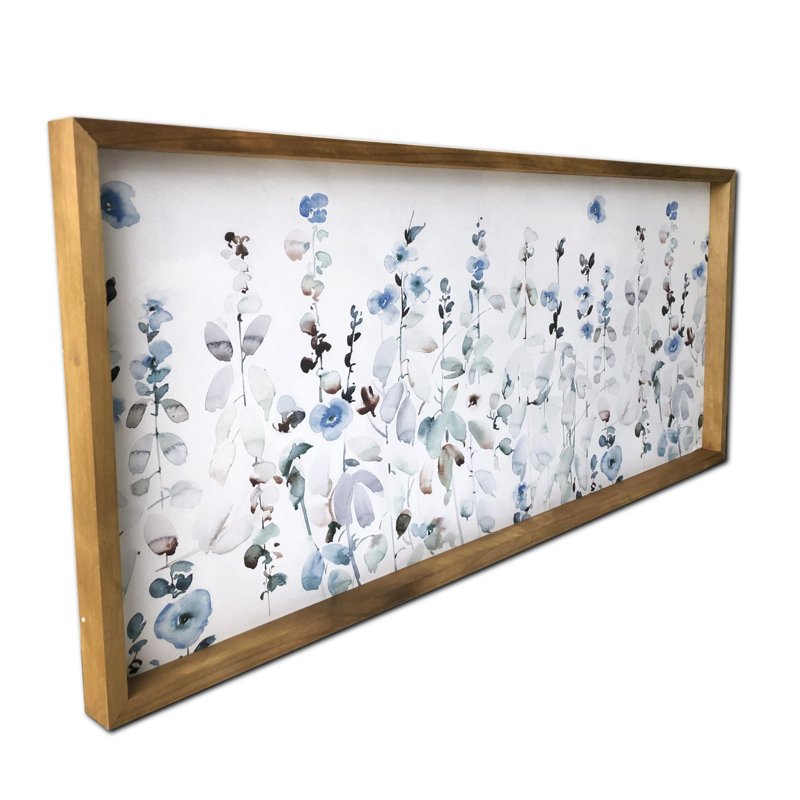 Soft Blue Floral Garden Watercolor Canvas with Pine Frame