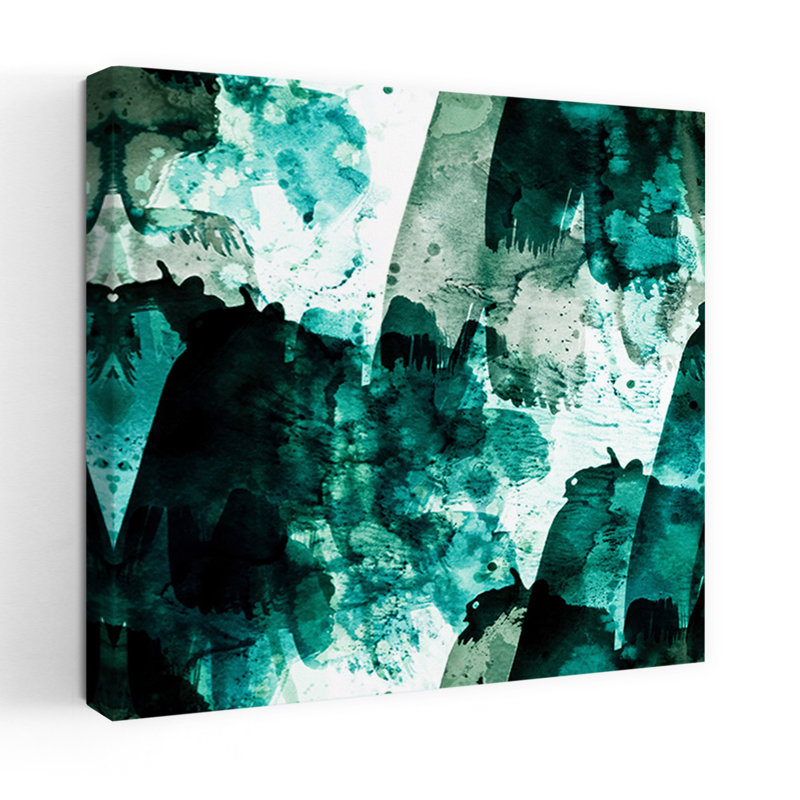 Art abstrait vert émeraude et vert mousse, H 18 po x l 18 po
