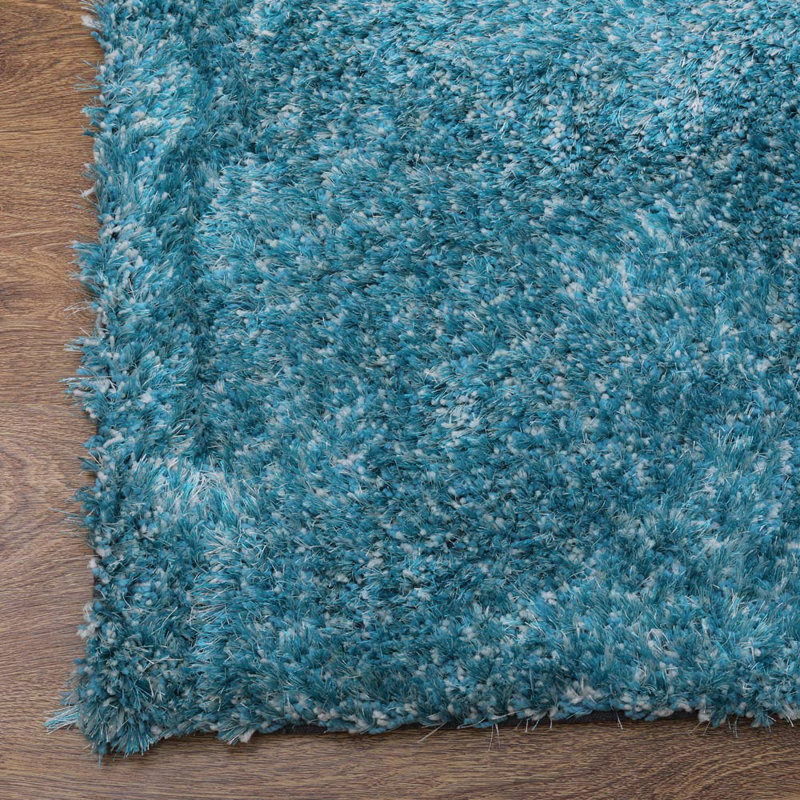 Mullins Hand Tufted Shag Polyester Eco-Friendly Area Rugs - Turquoise White Color, Plain Solid Design, High Pile Thick Handmade Anti Skid Area Rugs for Living Room, Bed Room