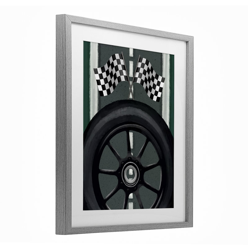 «Racetrack Flags & Tire», reproduction encadrée sous verre, conception de Jennifer Stith, H 21 po x l 17 po