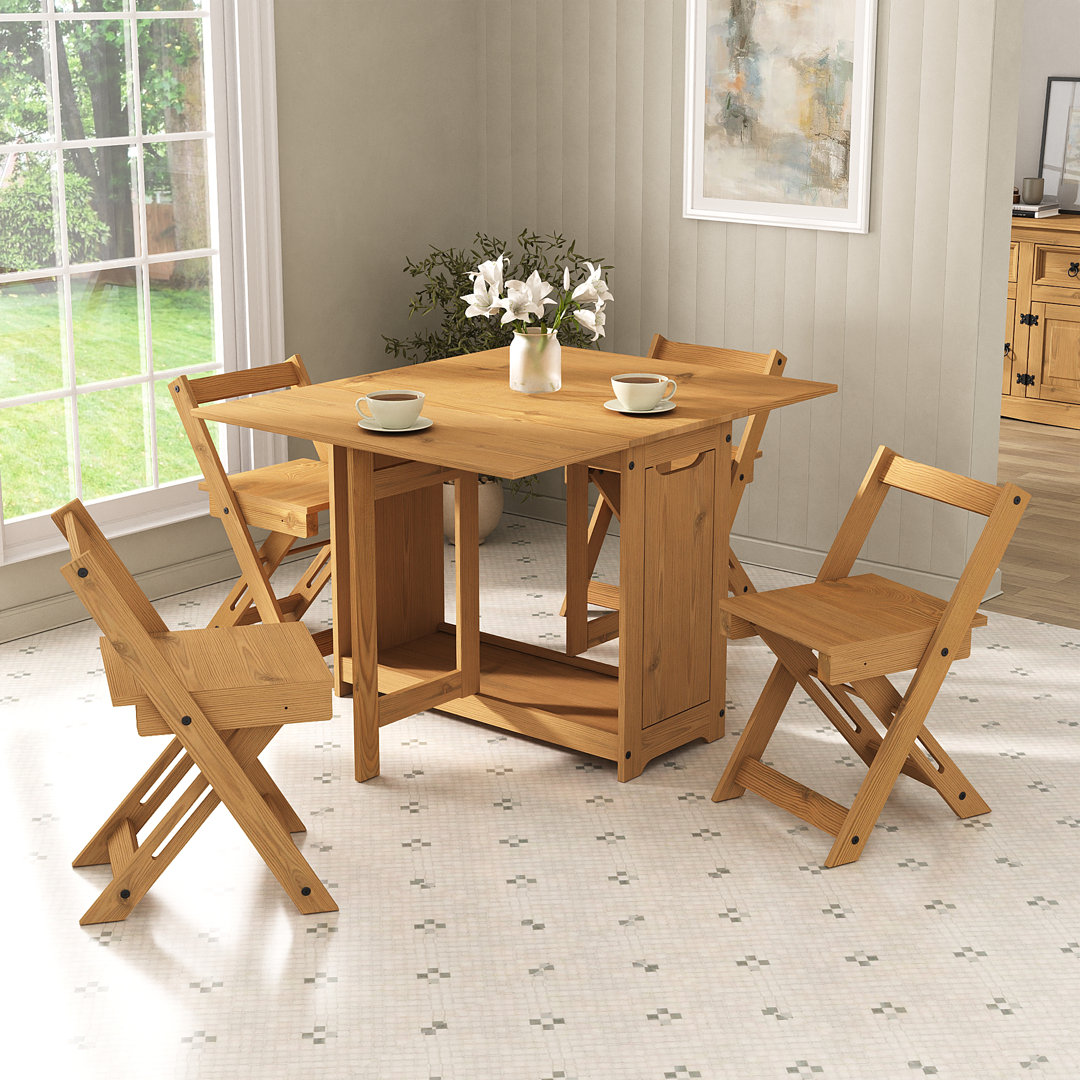 Corona Butterfly Dining Set 4 Seat Folding Drop Leaf Table Solid Mexican Pine Santos