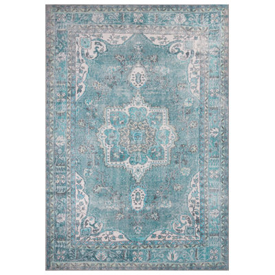Vintage Patterned Woven Base Decorative Teal Carpet