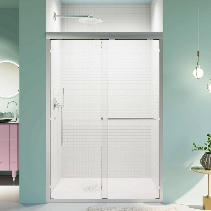 44"-48"W*72" H Semi-Frameless Double Sliding Shower Door, Bypass Shower Door, 1/4" (6Mm) Thick Sgcc Tempered Glass Door