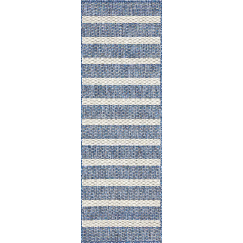 Tapis intérieur / extérieur rectangulaire Shaila, Bleu marine / ivoire, Tapis de couloir 2 pi x 6 pi
