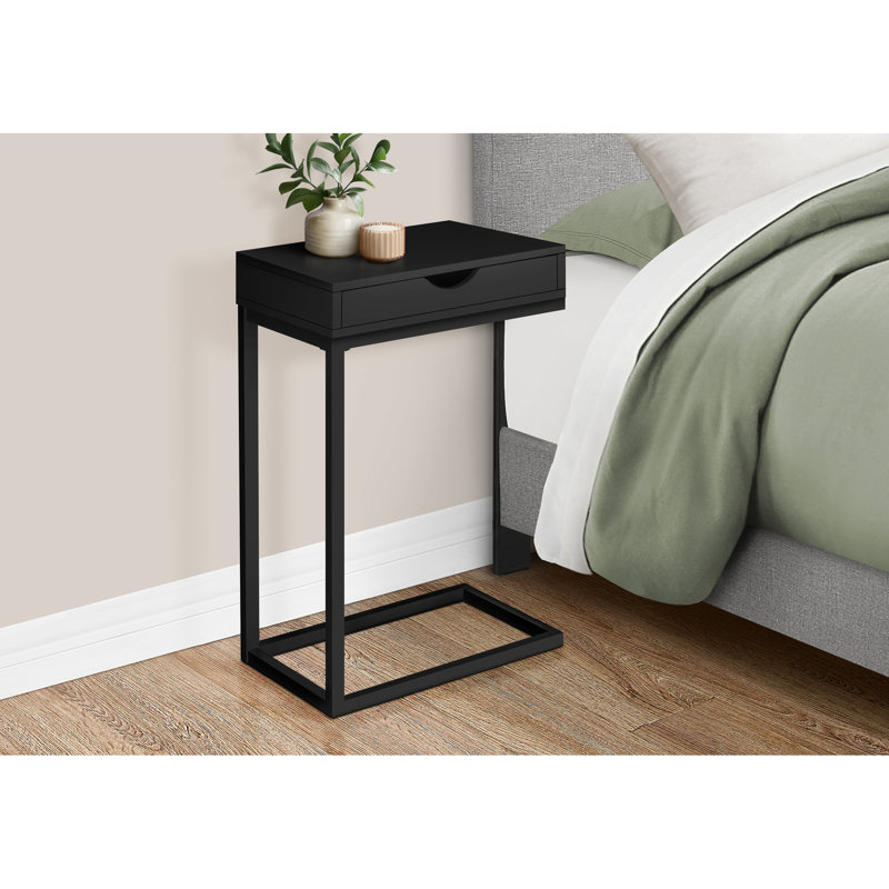 Table d'appoint pour le salon et la chambre à coucher, avec rangement en stratifié noir et en métal, surface de la chambre à coucher