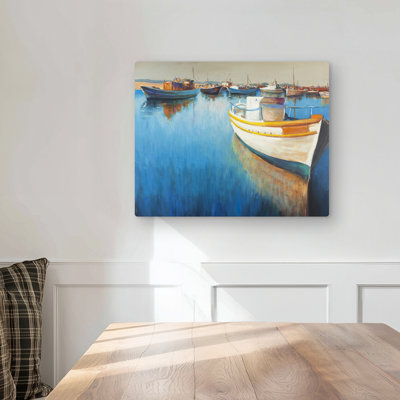 Fishing Boats at the Marina - Blue Coastal Metal Print Decor