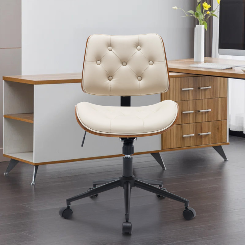 Chaise de travail rotative en similicuir Crosslin, Beige