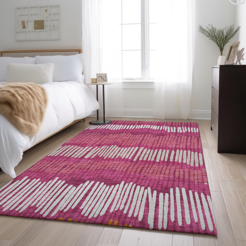 Tapis rosé de qualité supérieure lavable à la machine Prisco, Rectangle 10 pi x 14 pi