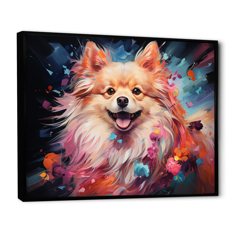 Poméranie ludique I sur toile imprimée, Cadre flottant noir, H 30 po x l 40 po x P 1,5 po