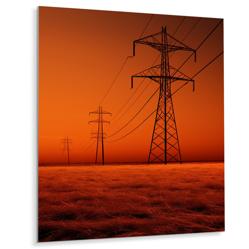 «Copper Conduits Power Lines Firey Sun» sur, H 32 po x l 16 po x P 1 po