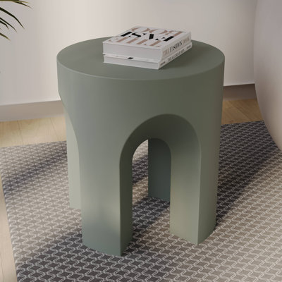 Timitra 17" Round Fiberstone Accent Table – Arched Leg Base with Floor Protectors for Patio or Living Room Use by Ivy Bronx