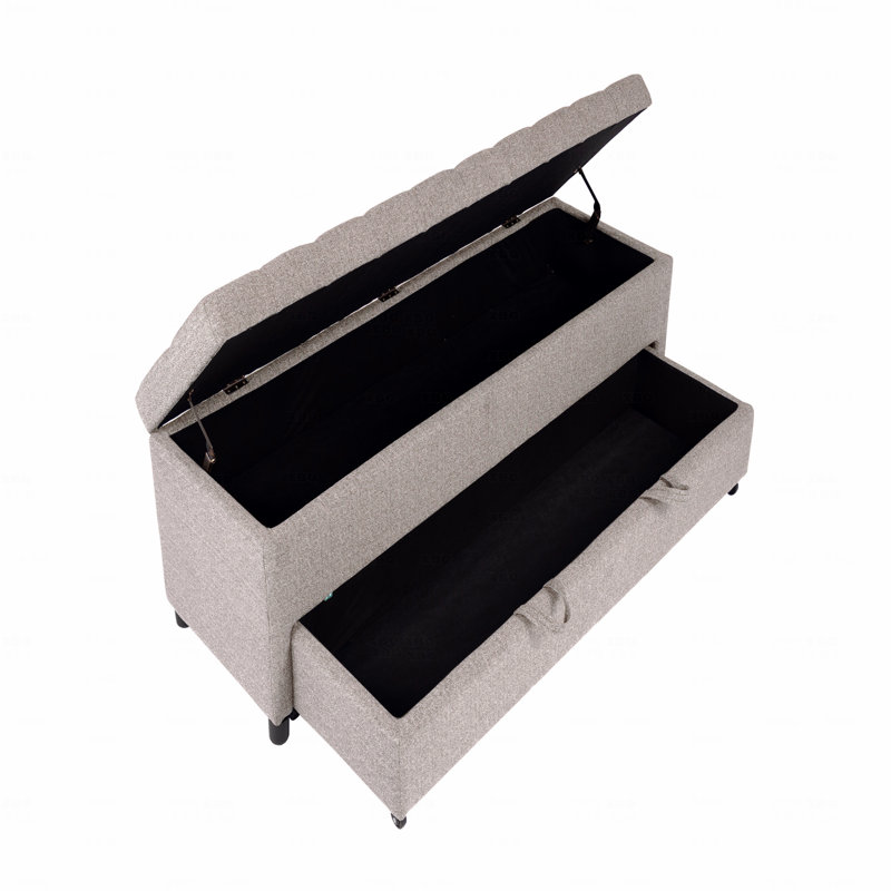 Repose-pieds capitonné beige avec fonction de rangement et tiroir sous le siège, capitonné, Beige