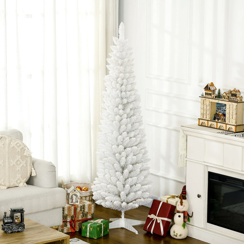 Arbre de Noël neige enneigé, arbre de Noël mince avec branches réalistes et base en plastique pour la décoration intérieure