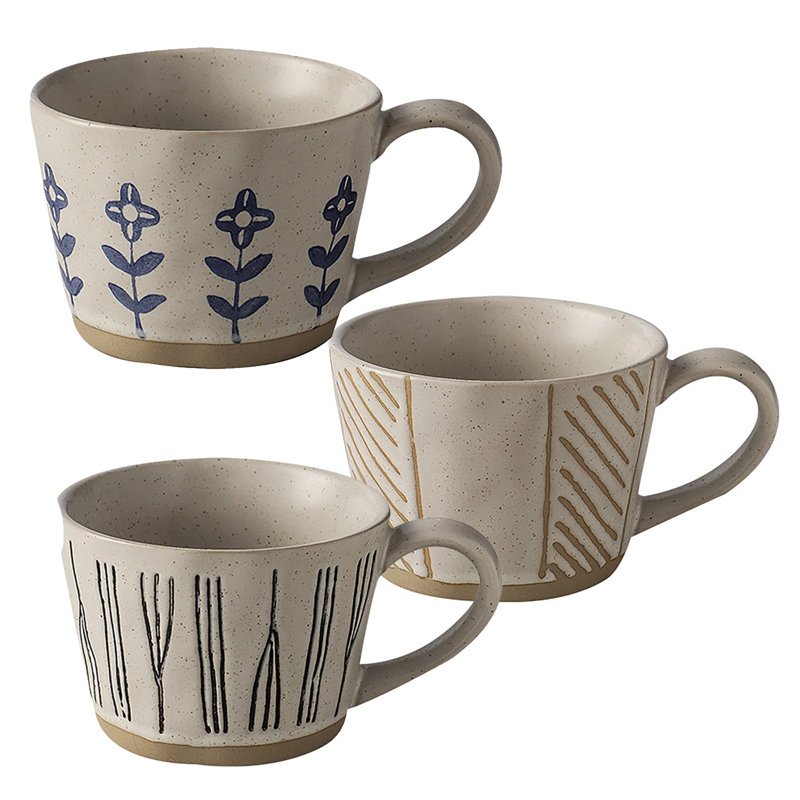 Tasse à café en céramique, tasse à thé de fantaisie unique avec grande poignée 13 oz, tasse en grès pour thé Moka Latte Cappuccino Espresso (envoi de style Ramdonly)