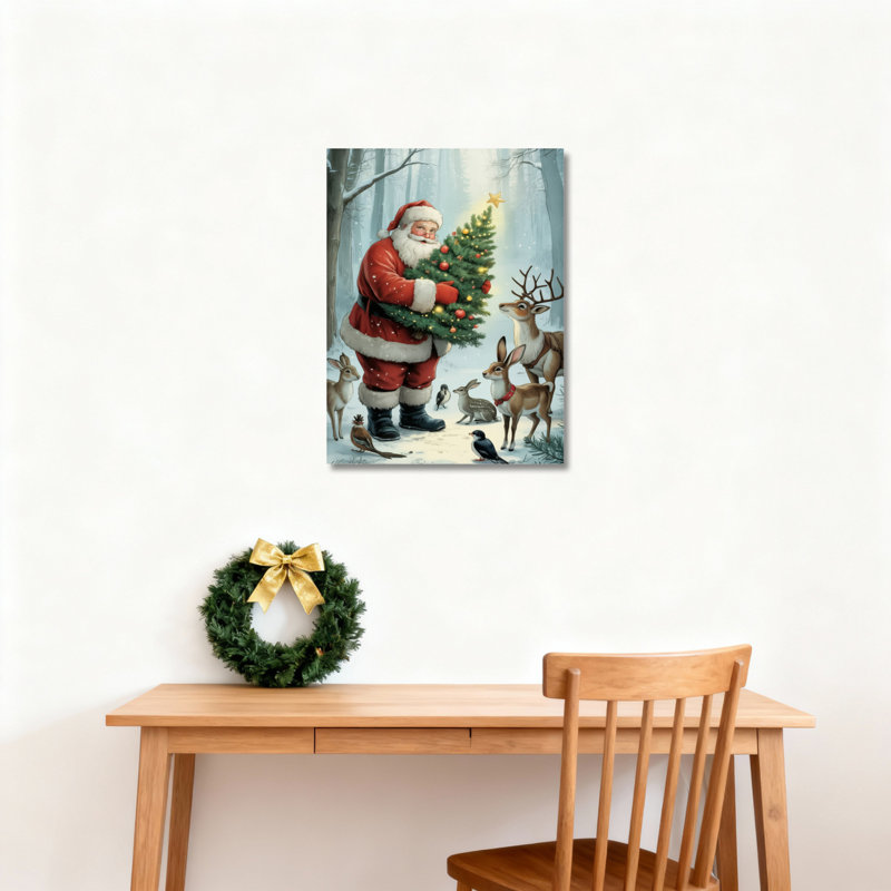 Art mural sur toile Santa Deer, H 18 po x l 12 po