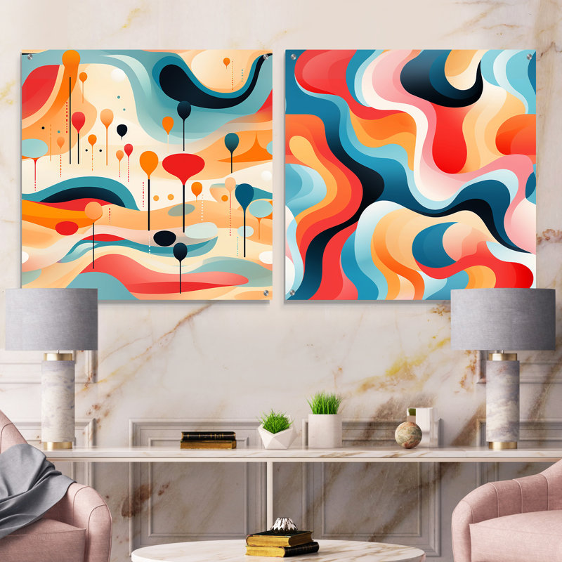 Cridhe - Ensemble de 2 reproductions abstraites d'art mural en verre acrylique, H 16 po x l 33 po