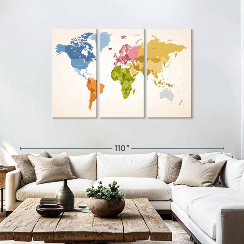 Carte du monde des couleurs rétro Aliaz, H 48 po x l 74 po