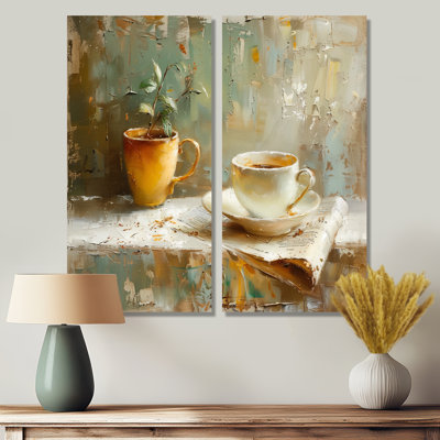 White Beige Cozy Cup Of Coffee I - Food & Beverage Coffee Art Prints On Canvas 2 Pieces