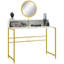 Bureau de maquillage de coiffeuse moderne avec miroir, coiffeuse avec rangement ouvert, finition en faux marbre et structure en acier pour la chambre à coucher