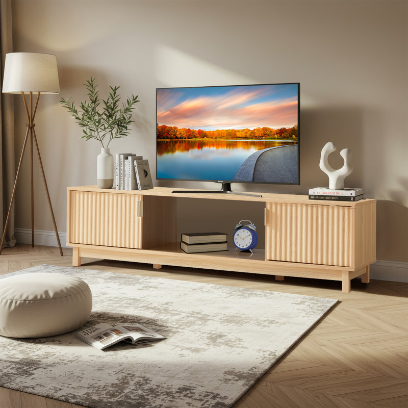 70" TV Stand with Fluted Doors and Built-In Power Outlet for TVs up to 75", 58" W