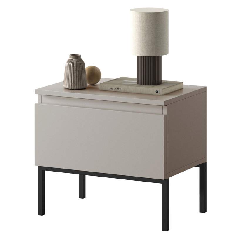 Moaad 49cm W Steel Bedside Table, Beige/Black
