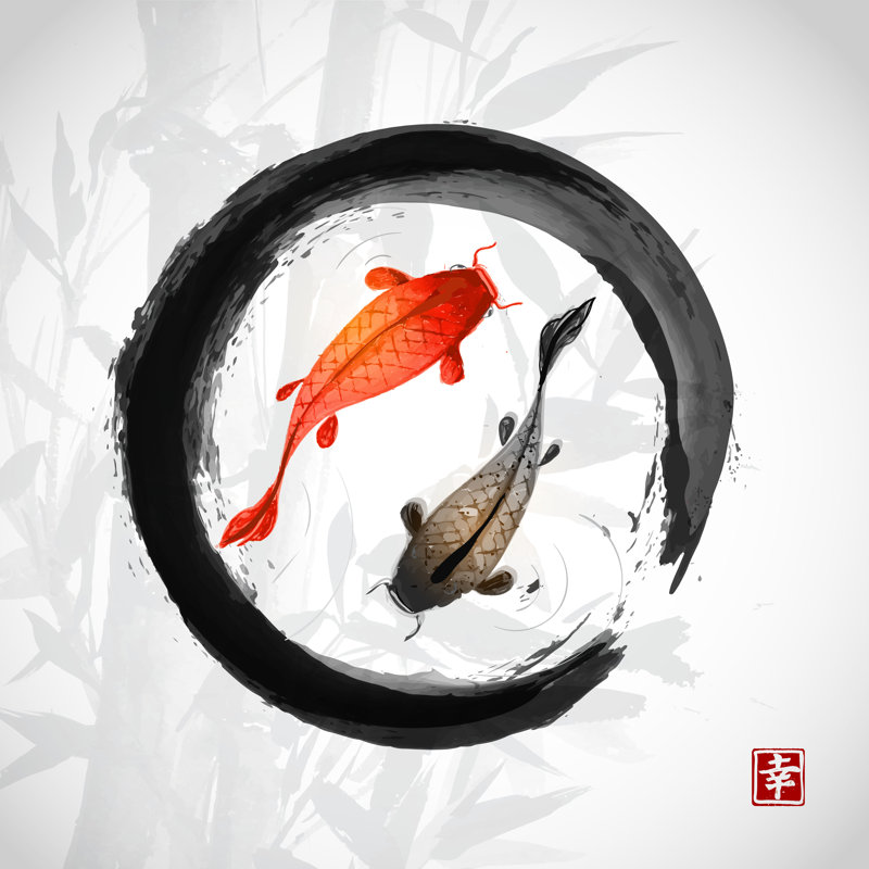 Red And Black Fishes - Wrapped Canvas Print, 30cm H x 30cm W x 3.8cm D